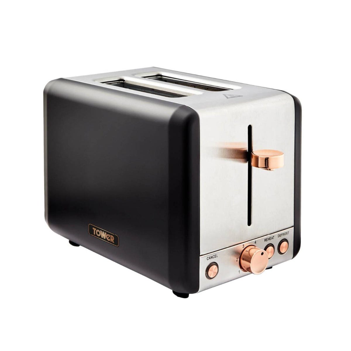 Tower Two-Slice 850W Stainless Steel Toaster - Black and Rose Gold, Black