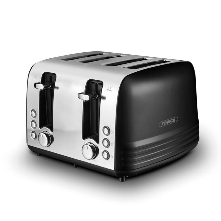 Tower Ash 1850W Four-Slice Toaster - Black, Black