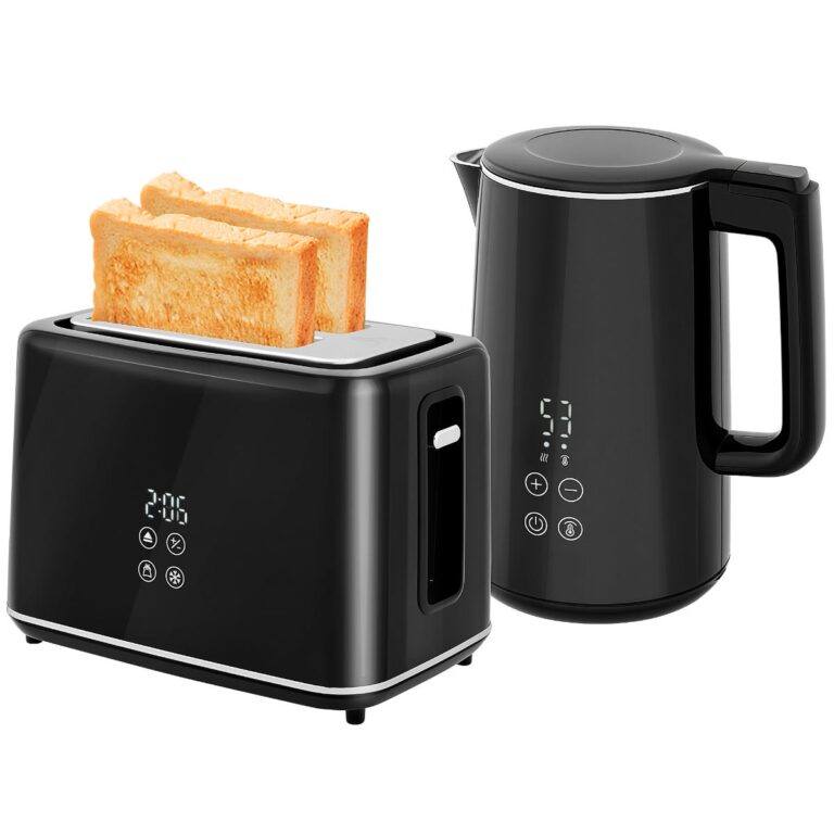 HOMCOM 1.5-Litre 3000W Fast-Boil Electric Kettle and Two-Slice Toaster Set - Black, Black