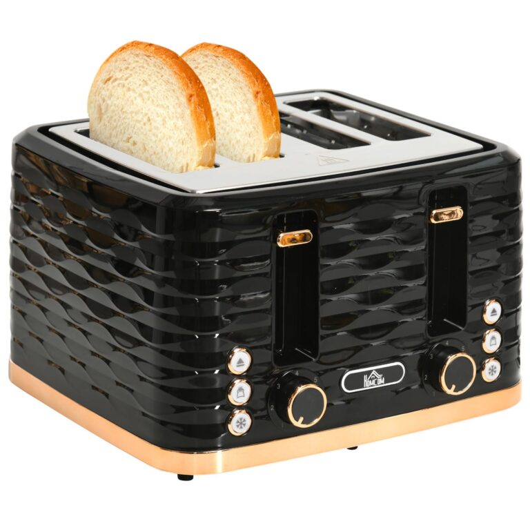 HOMCOM Four-Slice Rippled Toaster - Black, none