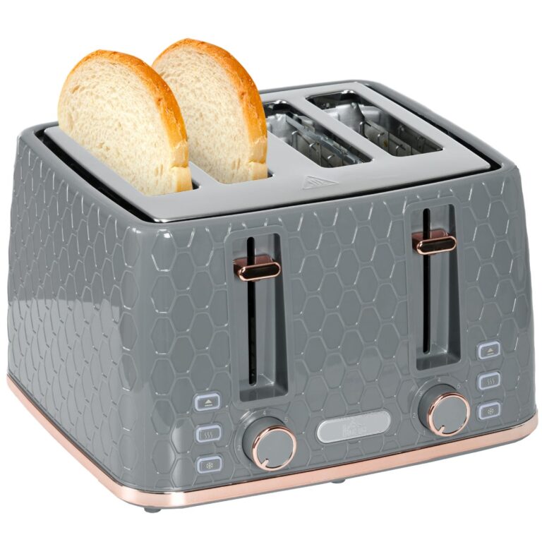 HOMCOM 1600W Four-Slice Honeycomb-Pattern Toaster with Seven Browning Levels - Grey, Grey
