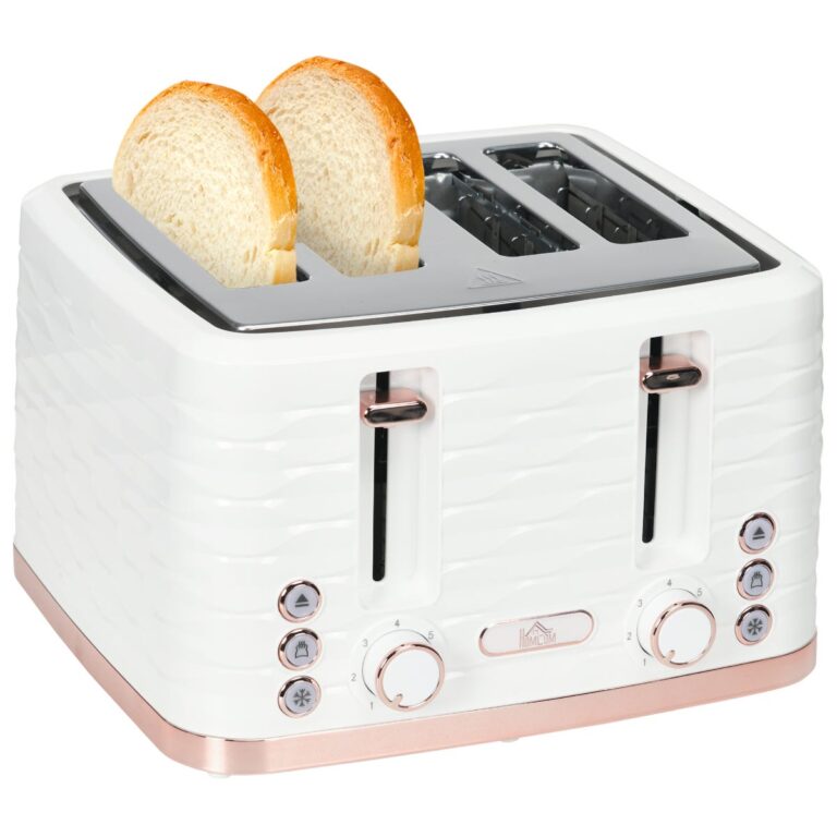 HOMCOM Four-Slice Rippled Toaster with Seven Browning Levels - White, White