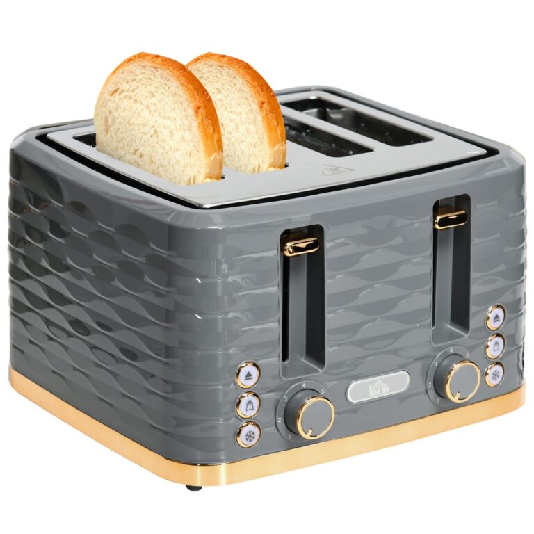 HOMCOM Four-Slice Rippled Toaster with Seven Browning Levels - Grey, Grey