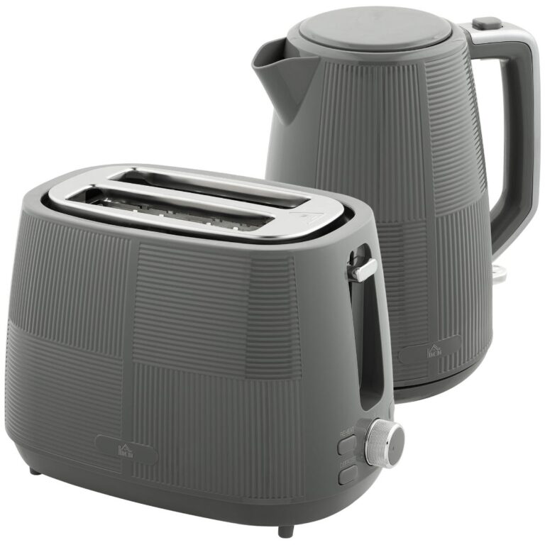 HOMCOM 1.7L 3000W Fast-Boil Kettle and Two-Slice Toaster with Seven Browning Levels Set - Grey, Grey