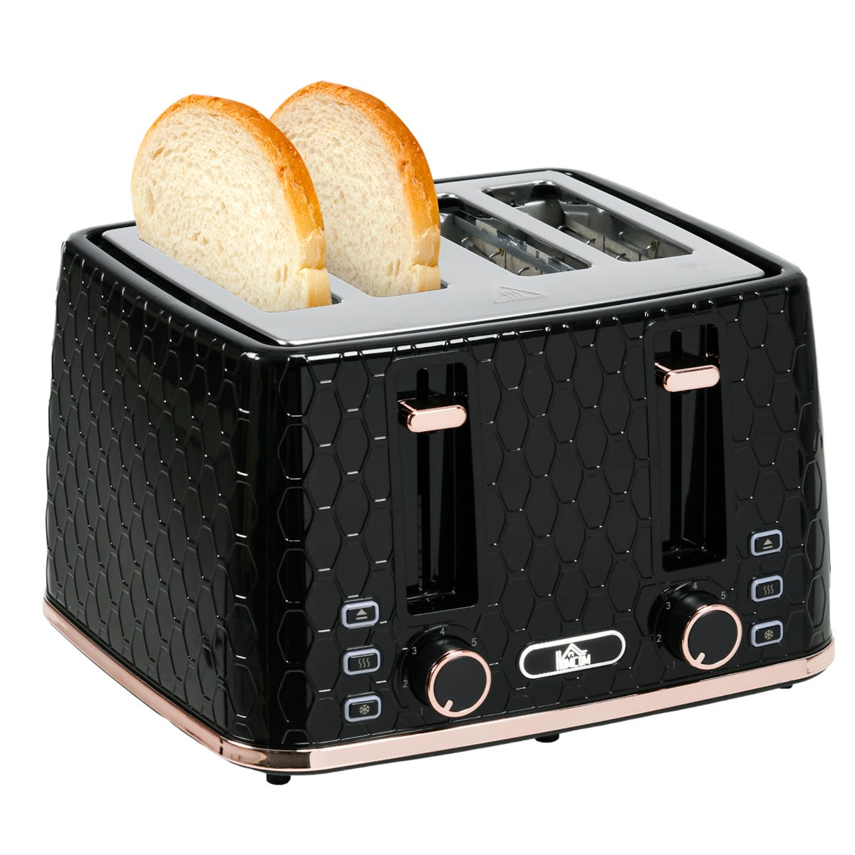 HOMCOM 4 Slice Toaster with 7 Browning Levels Removable Crumb Tray, 1600W, Black Honeycomb Texture, none