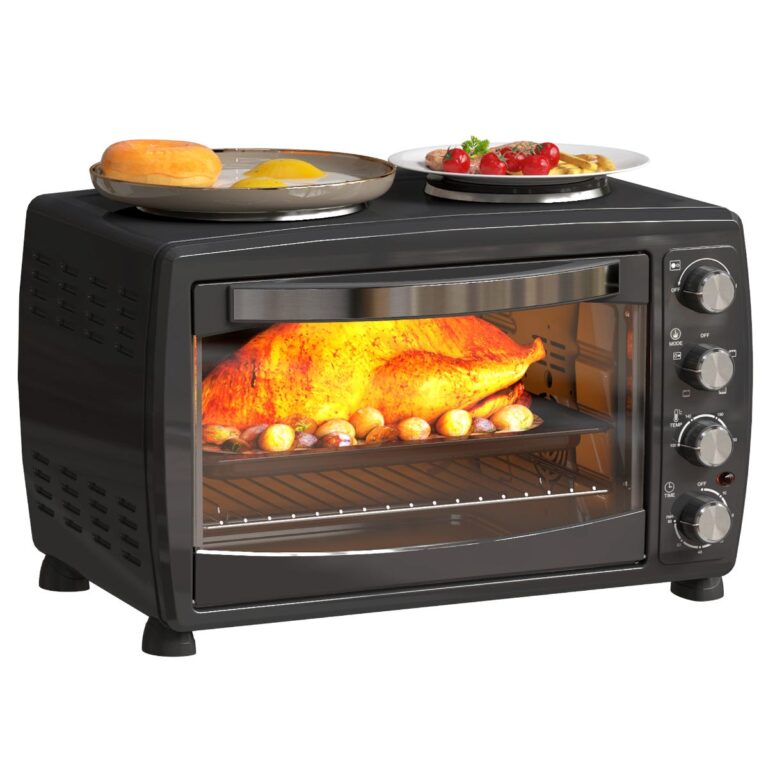 HOMCOM 36L 2600W Small Counter-Top Toaster Oven with Two Hot Plates and Accessories - Black, Black