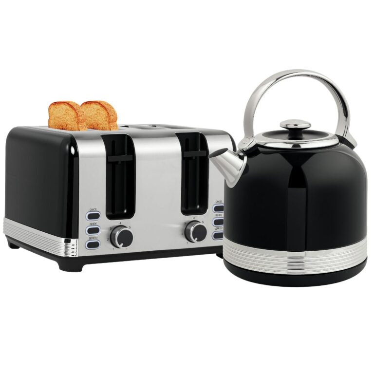 HOMCOM Polished Metal 1.7-Litre Kettle and Four-Slice Toaster with Seven Browning Levels Set - Black, Black