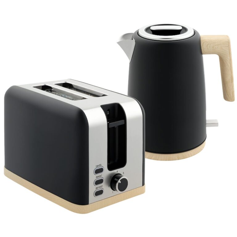 HOMCOM 1.7-Litre Electric Fast-Boil Kettle and Two-Slice Toaster with Seven Browning Levels - Black, Black