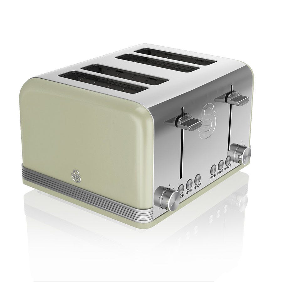 Swan ST19020GN 4-Slice Retro Toaster - Green, Green