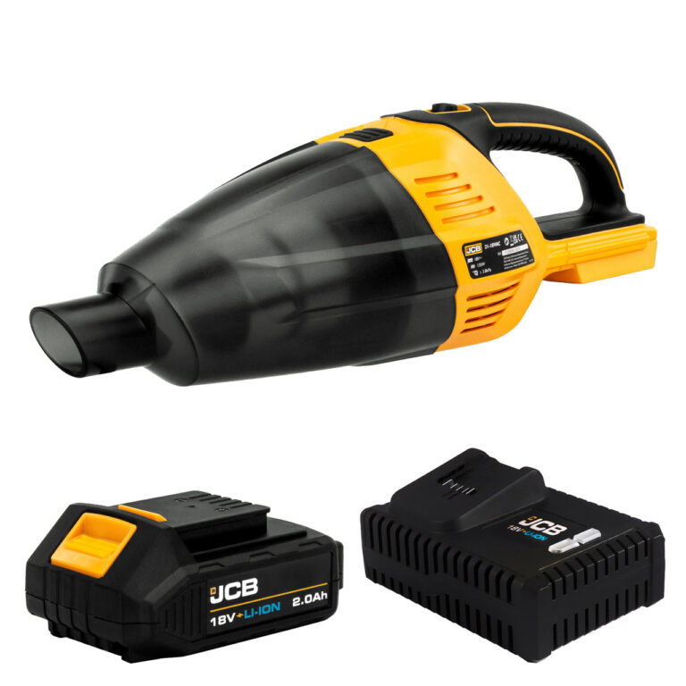 JCB 18V Handheld Vacuum Cleaner, 2.0Ah Li-ion Battery & 4Ah Fast Charger Kit, 50mbar Max. Pressure