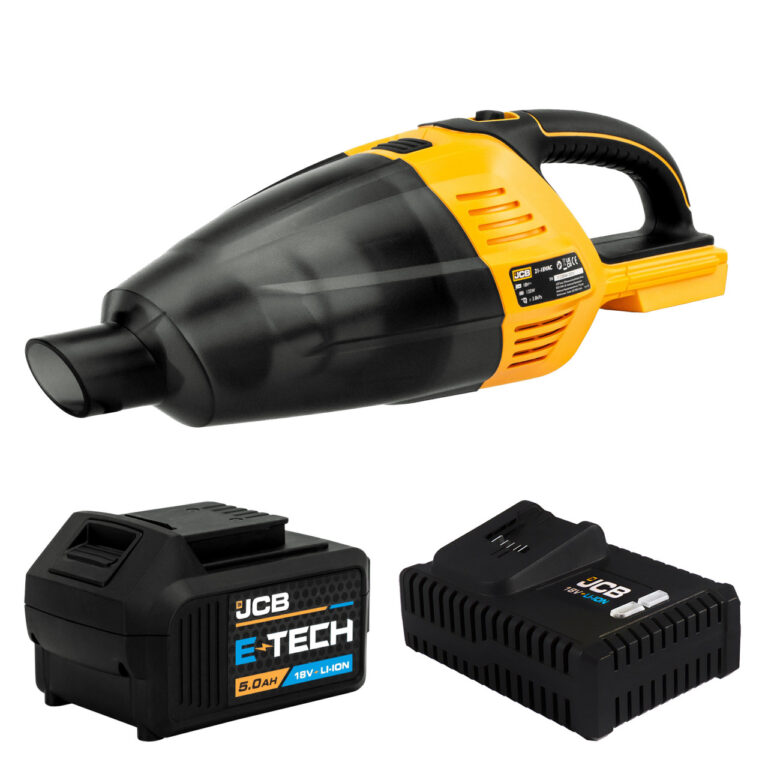 JCB 18V Handheld Vacuum Cleaner, 5.0Ah Li-ion Battery & 4Ah Fast Charger, 50mbar Max. Pressure
