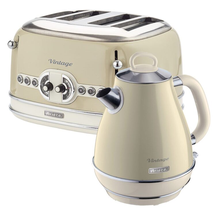 Ariete ARPK19 Vintage 4-Slice Toaster and 1.7L Fast Boil Jug Kettle - Cream, Cream