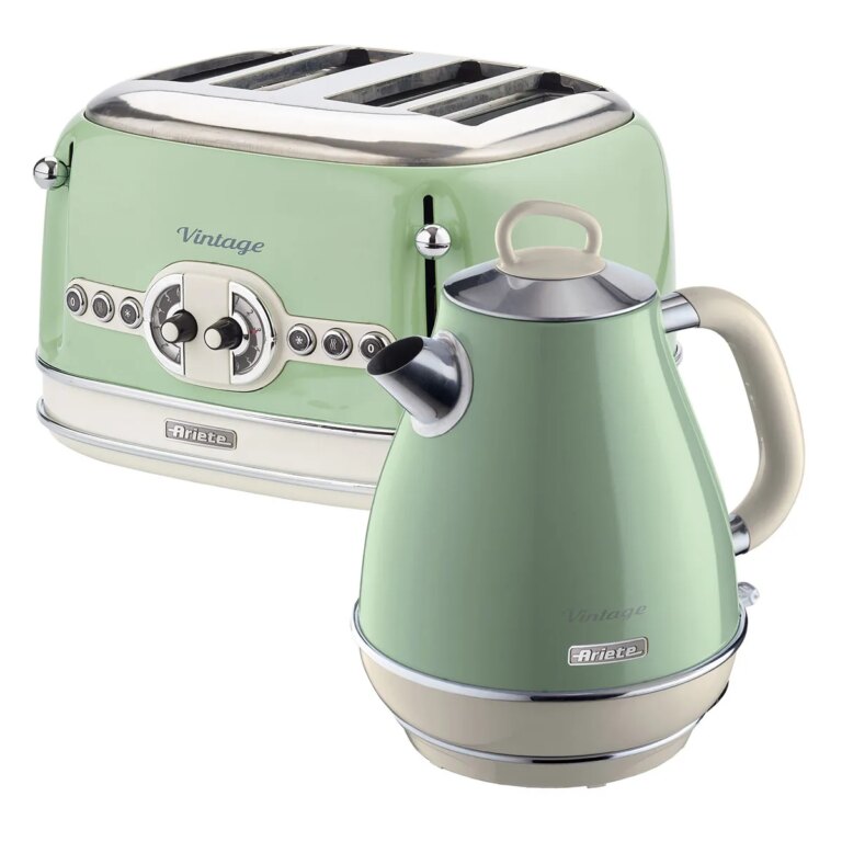Ariete ARPK20 Vintage 4-Slice Toaster and 1.7L Fast Boil Jug Kettle - Green, Green