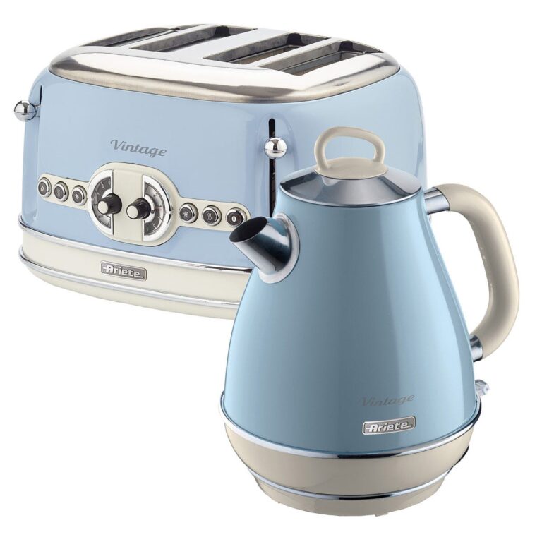 Ariete ARPK21 Vintage 4-Slice Toaster and 1.7L Jug Kettle - Blue, Blue