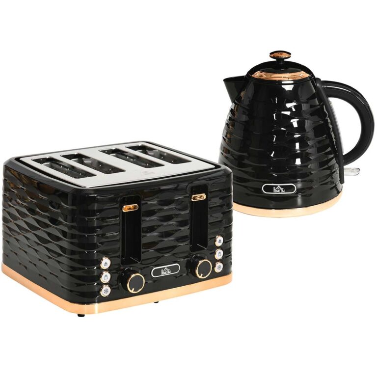 Kettle and Toaster Sets 1.7L Kettle & 4 Slice Toaster with Browning Control -Black, Black