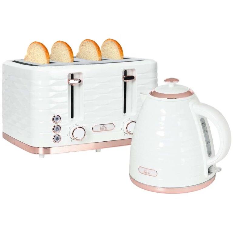 Kettle and Toaster Sets 1.7L Kettle & 4 Slice Toaster with Browning Control- White, Cream