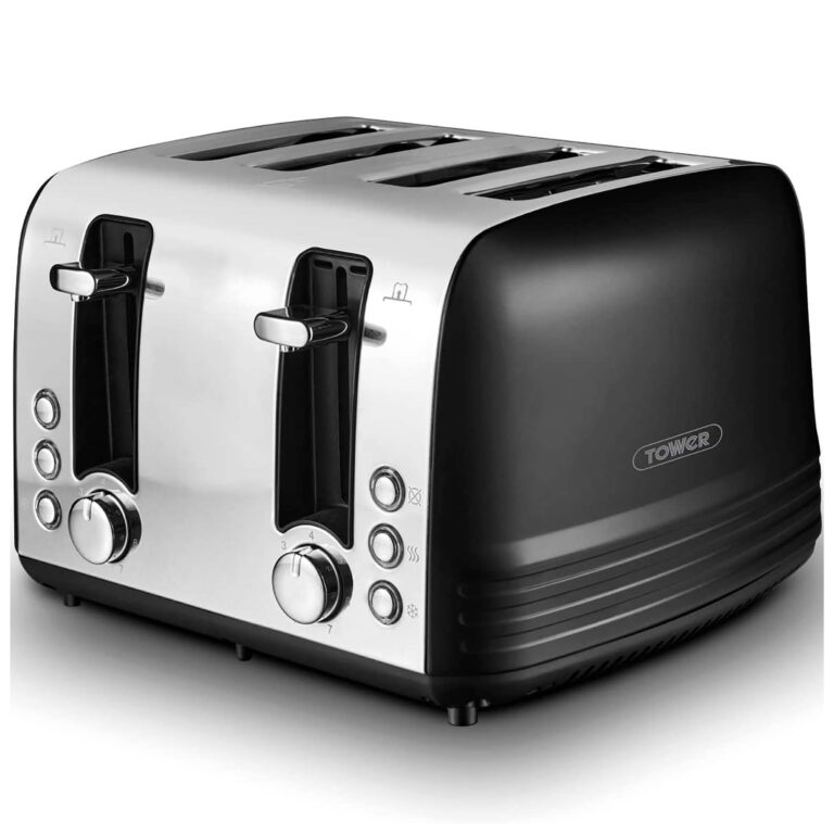 Tower T20081BLK Ash 4 Slice Matte Toaster with Dual Controls Black and