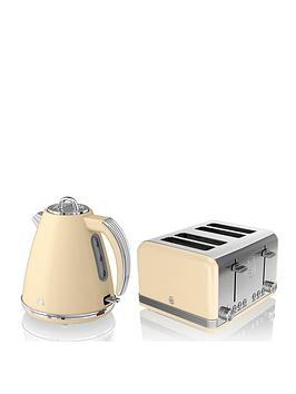 Swan Eejb183 Retro Style 4 Slice Toaster And Jug Kettle Set - Cream