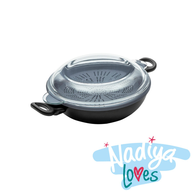 Prestige:Nadiya Hussain: 4 in 1 Non-Stick Wok, Steamer & Multi-Use Glass Lid Set