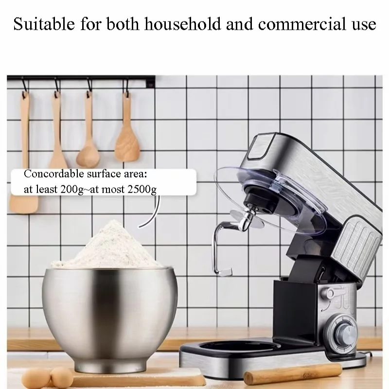 Electric Food Mixer 6 Speeds With 304 Stainless Steel Bowl Tilt-Head Dough Mixer Dough Hook Beater Whisk Plash Guard Spatula