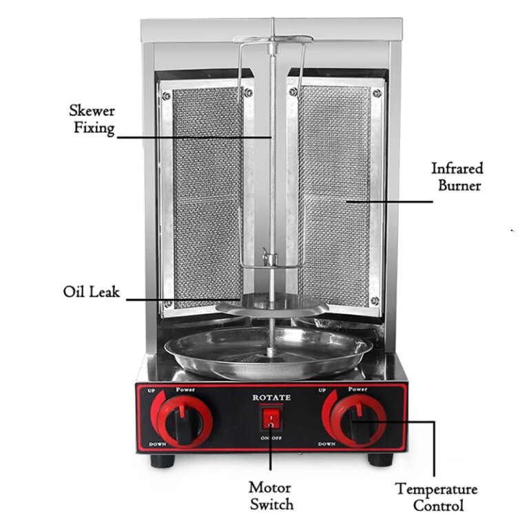 2 Burner Kebab Machine Electric Vertical Broiler Gyro Grill Machine With Temperature Adjustment Switch Steel BBQ Grills