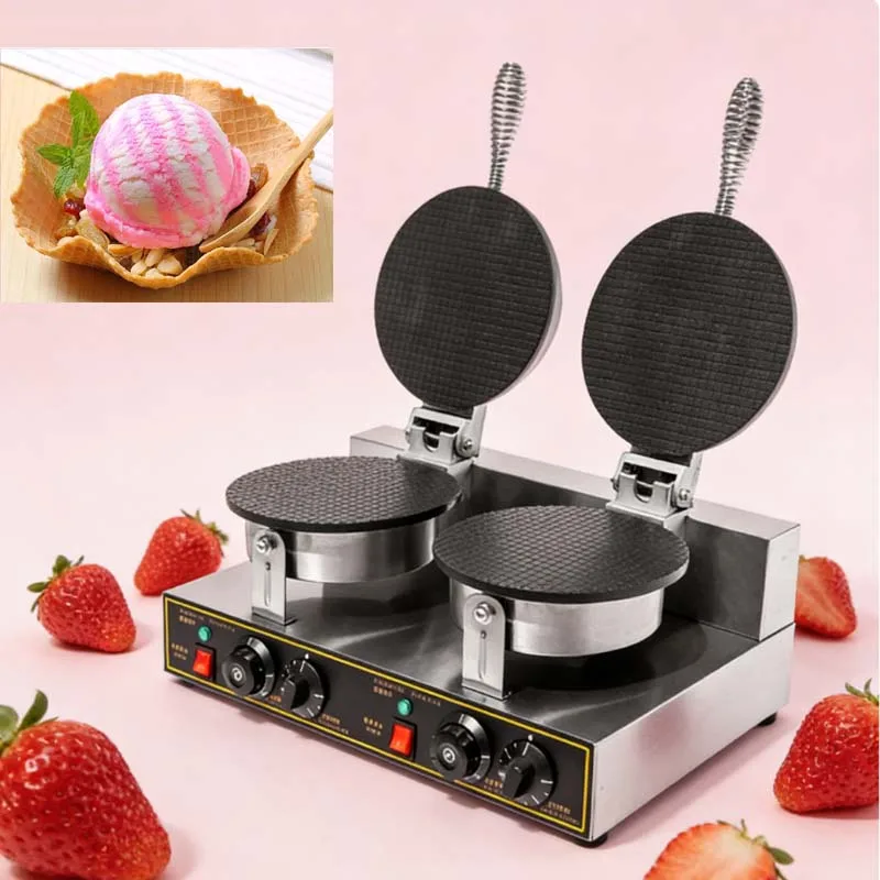 Commercial Electric Stainless Steel 2-Plate Waffle Maker Egg Roll Mold Ice Cream Cone Maker