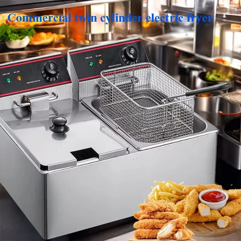 New Electric Fryer Commercial Intelligence Deep Frying Pan Fried Chicken Cutlet French Fries Thickened Double Cylinder Fryer