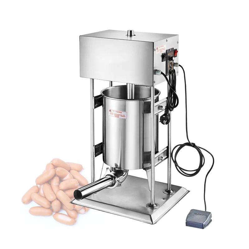 Commercial 10L/15L Electric Sausage Stuffer Stainless Steel Vertical Making Meat Filler Machine with 4 Filling Funnel for Home