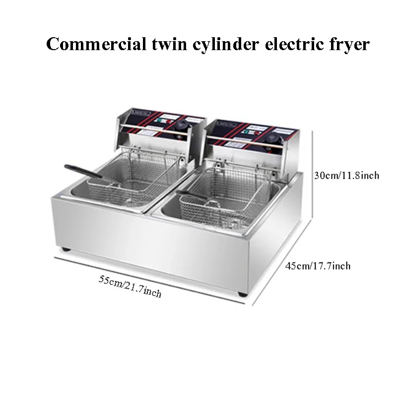 Commercial 2.5KW Custom Countertop Double cylinder 2 Basket Electric commercial kitchen chicken deep fryer