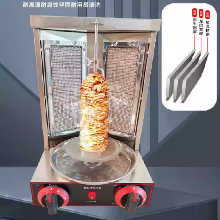 Electric Shawarma Grill Machine Auto Rotating BBQ Meat Kebab Roast Grill Vertical Rotisserie Broiler 2 Heating Pipe