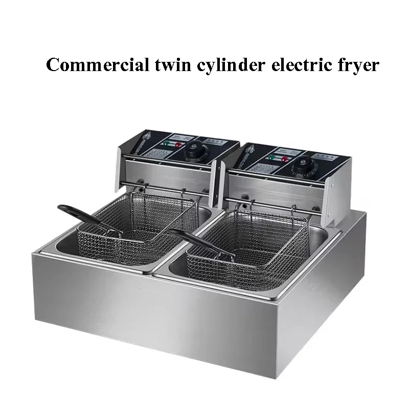 Commercial 6KW Custom Vertical Double Cylinder 2 Basket Electric Deep Fryer with Cabinet New Product Stainless Steel