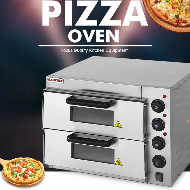 Commercial 2-Deck Pizza Oven Machine, Household Kitchen Bread Baking Machine With Adjustable Temperature