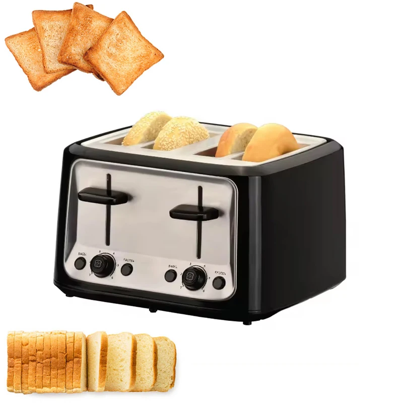 Toaster Stainless Steel Fully Automatic 4-Piece Toast Toaster Family Breakfast Toaster