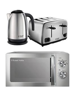 Russell Hobbs Polished Classic Bundle - Kettle, 4 Slice Toaster And Microwave - Stainless Steel