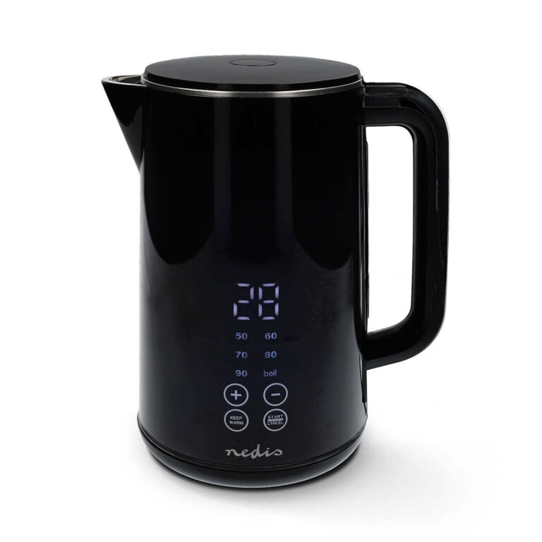 Nedis Electric Kettle 1.7L, Digital Temp Control 50-100oC, Keep Warm Function, 360 Degree Cordless Base, Black