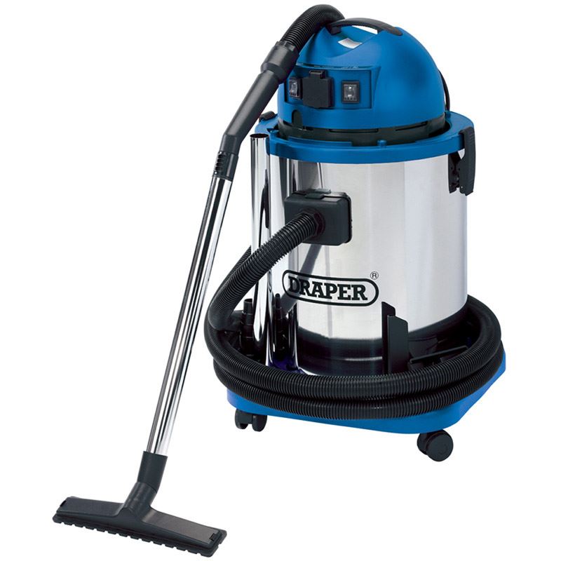 Draper 50L Wet and Dry Vacuum Cleaner with Stainless Steel Tank and 230V Power Tool Socket (1400W) (48499)